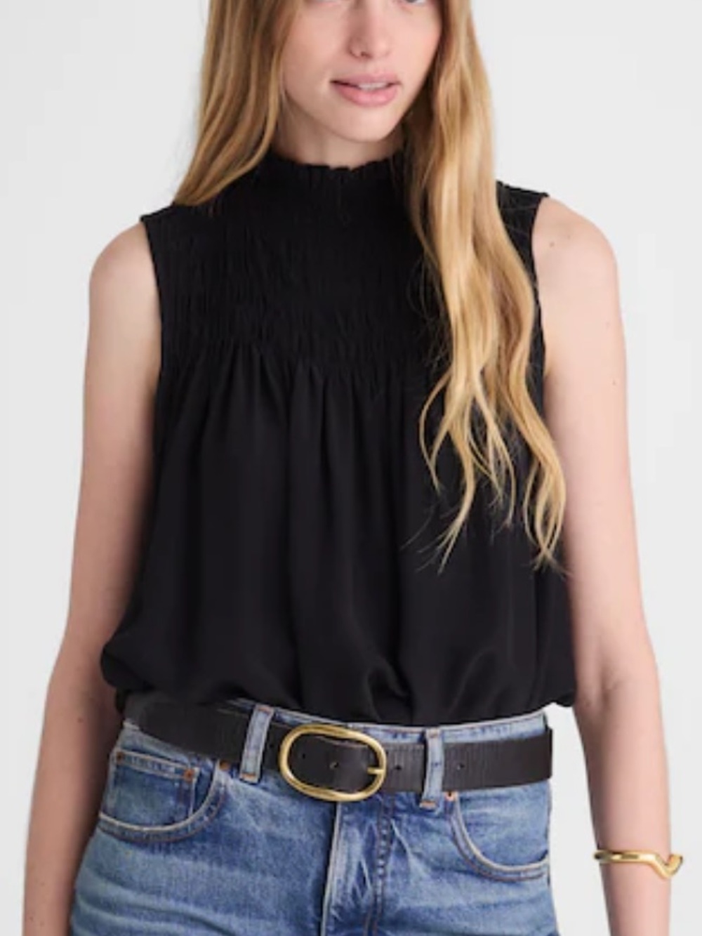 NWT Madewell Smocked Mockneck Sleeveless Top: NY669: JET BLACK BK0070
Size: S - Picture 2 of 7